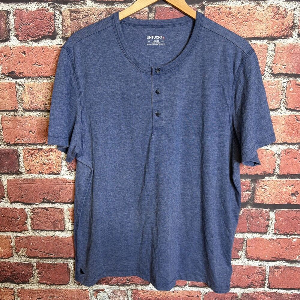 Untuckit Jericho Henley Short Sleeve Shirt Men's Large Blue
